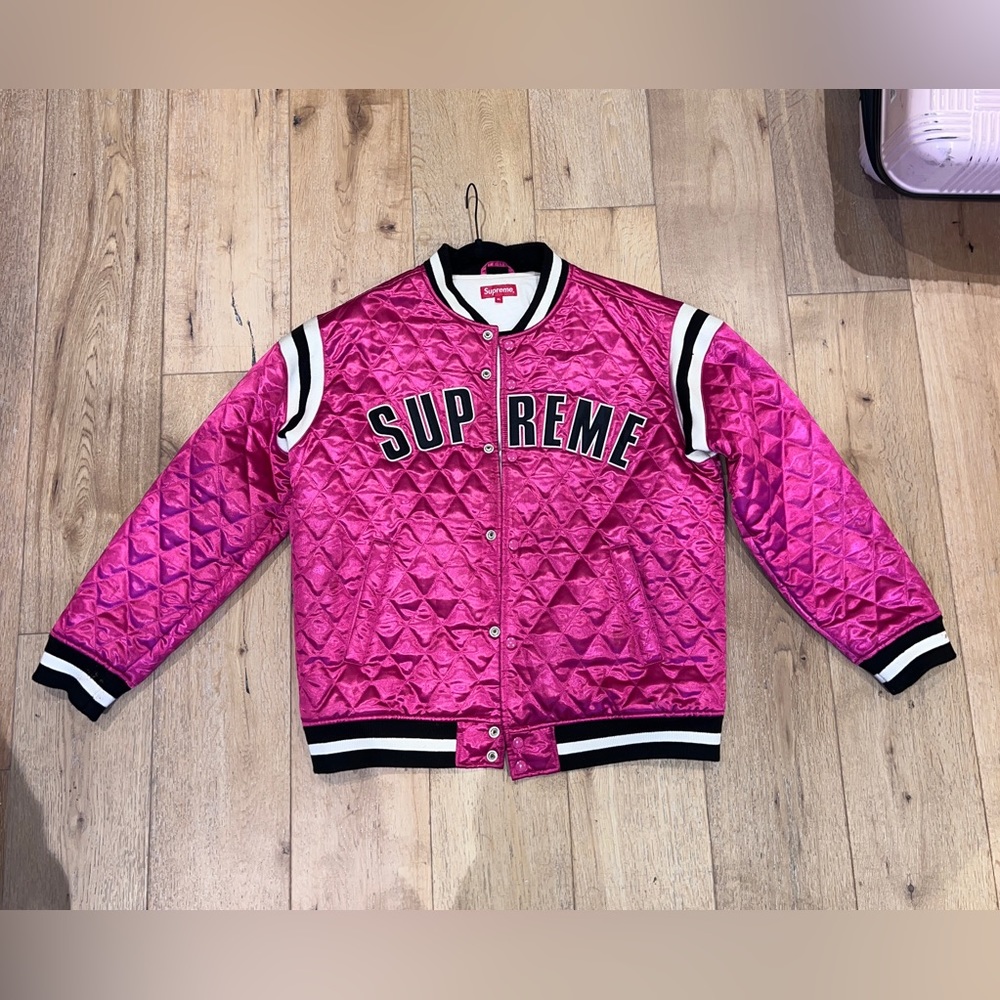 Supreme SS17 Quilted Satin Varsity Jacket